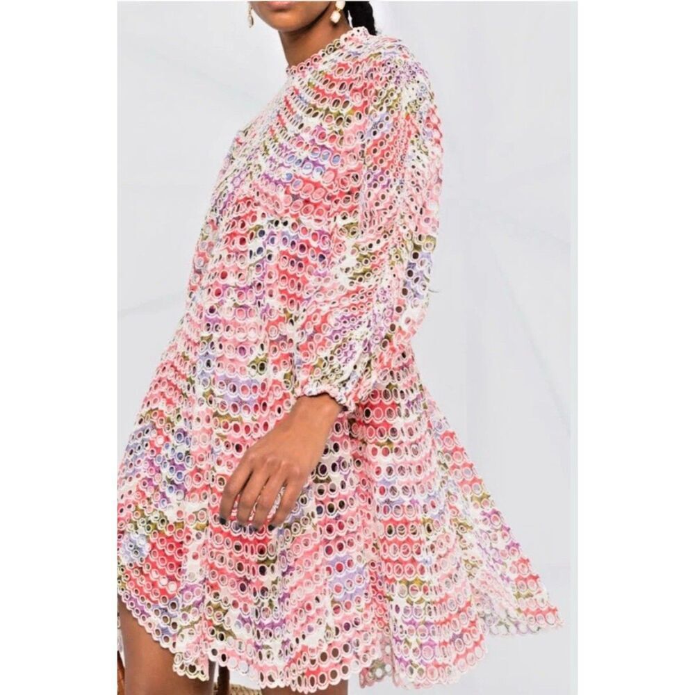 Zimmermann Multicolor Eyelet Lace Floral Dress XS